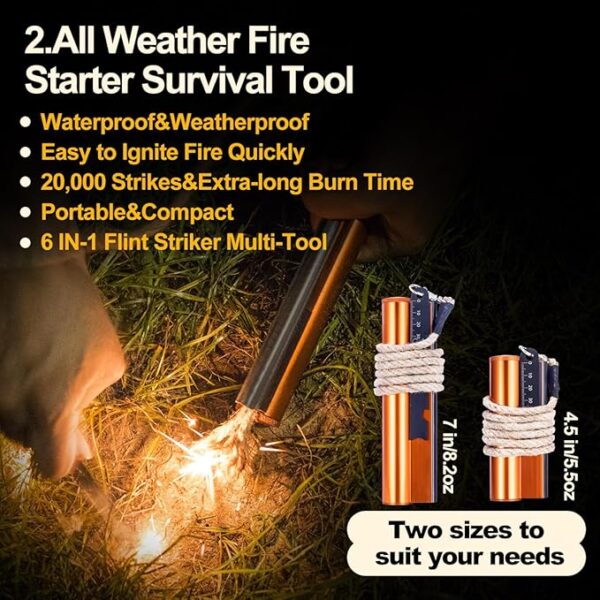 Fire Starter with Compass, Survival Tool Fire Starter Kit, Waterproof Tinder Wick Rope Fire Starter, All-Weather Magnesium Ferro Rod Fire Starter - Image 3