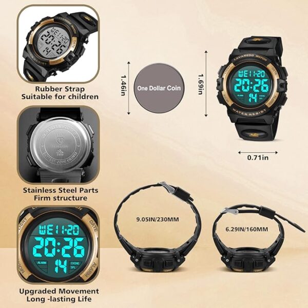 Kids Watch,Boys Watch for 3-15 Year Old Boys,Digital Sport Outdoor Multifunctional Chronograph LED 50 M Waterproof Alarm Calendar Analog Watch for Children with Silicone Band,Kids Gift - Image 5