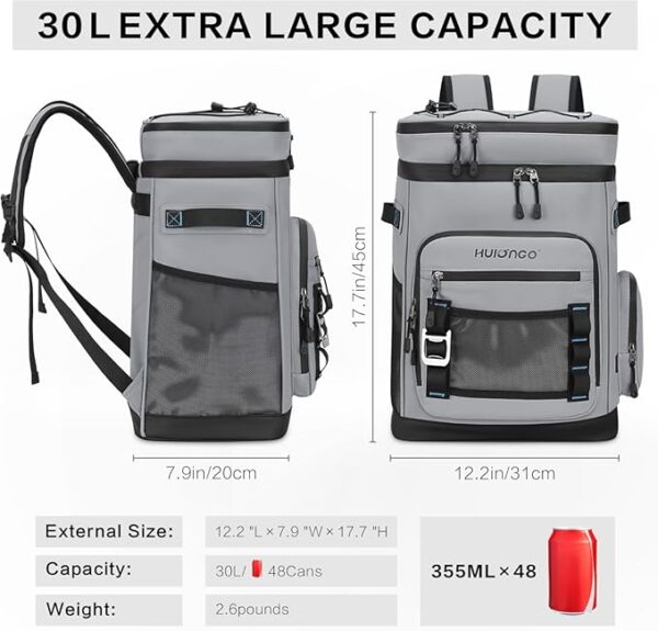 Large Waterproof Insulated Cooler Backpack for Men & Women, Leak Proof Cooler Backpack for Camping, Beach, Fishing, Picnic, Travel, Outdoor, 30L, 48Cans - Image 3