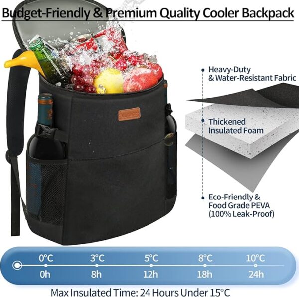 Camping Cooler Backpack 30 Cans, Soft Backpack Coolers Insulated Leak Proof Travel Cooler Bag Waterproof Lunch Picnic Beach Work Trip Thermal Bag Drink Beverage Beer Bag Cooler - Image 5
