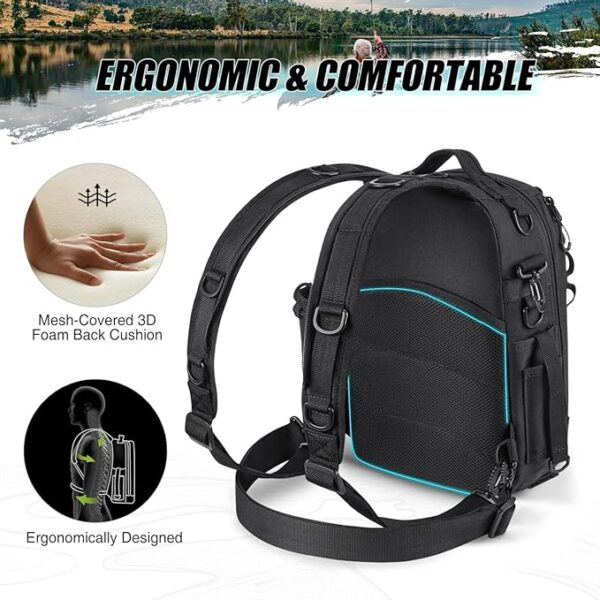 Piscifun Fishing Tackle Backpack with Rod & Gear Holder, Lightweight Outdoor Water-Resistant Fishing Shoulder Storage Bag - Image 4