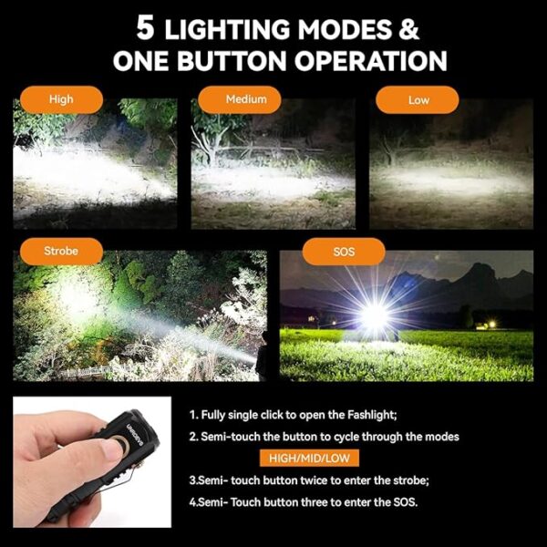 Mini Flashlight 2550 Lumens Rechargeable USB C Charging, Small Flashlights High Lumens 5 Modes, Pocket Flashlight with Clip, Magnetic Flashlight for EDC,Camping, Hiking,Emergency (24pack) - Image 5