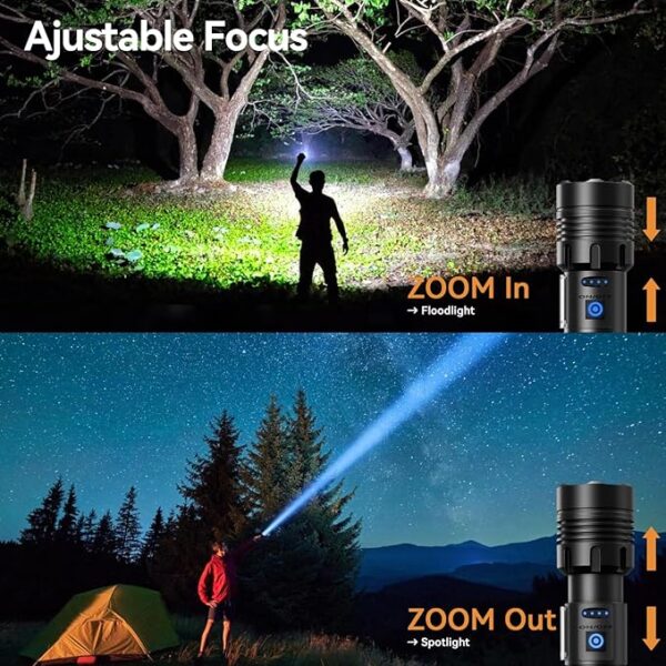 Rechargeable Flashlight High Lumens Super Bright Zoomable LED Torch with COB SideLight,Powerful Long Distance 3900ft Tactical Flashlights,Waterproof Linternas for Camping Hiking Home Emergency Gift - Image 4