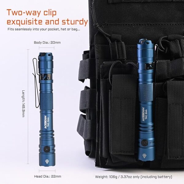 ACEBEAM TAC 2AA EDC Tactical Dual Modes Flashlight Rechargeable, 1400 High Lumens Flashlight, Dual Switch Pocket LED Flashlight, Super Bright Small Flash Light for Emergency, Camping, Home(SFT-25R HI) - Image 5