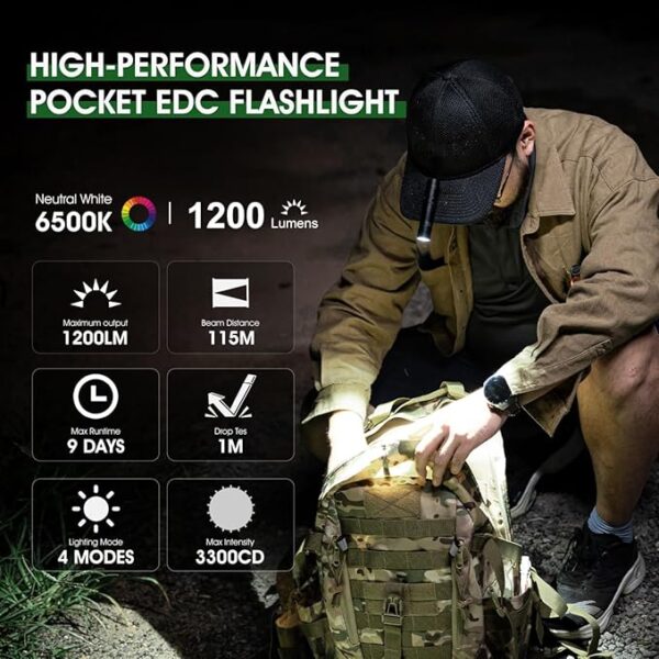 Rechargeable Flashlights 1200 Lumens EDC Flashlight, AA Pocket Flashlight High Lumens with Clip, Super Bright Small Flashlight, 4 Modes Flash Light for Camping, Home, and Emergencies (Orange) - Image 3