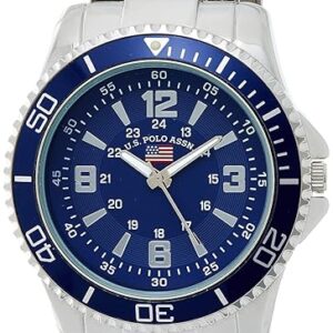U.S. Polo Assn. Men's Silver Analog Quartz Watch with Blue Dial and Rotating Bezel â Classic Sport-Inspired Style with Bold Face Display Fits Wrists 5.5"-8"