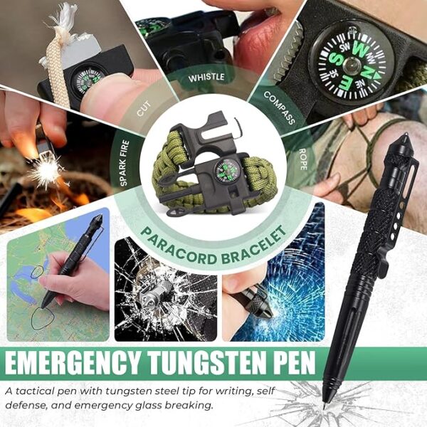 Survival Kit - All-in-One Survival Gear and Supplies for Camping, Hiking, Hunting, and Car Emergencies - Essential Tools, Great Gift for Men, Fathers, Boyfriends, Boys, Dads and Scouts - Image 7