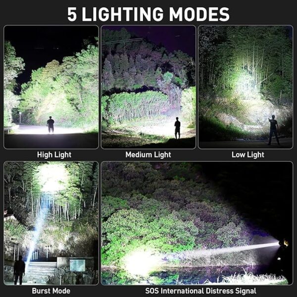 Rechargeable LED Flashlights High Lumens, 990,000 Lumens Super Bright Flashlights with 5 Modes, Waterproof Powerful Flash Light Multifunctional Flashlights for Home Camping Hiking(2 Pack) - Image 6