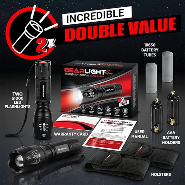 GearLight LED Flashlights - Mini Camping Flashlights with High Lumens, 5 Modes, Zoomable Beam - Powerful, Bright, and Versatile Tactical Flash Light for Outdoor and Home Use - Image 3