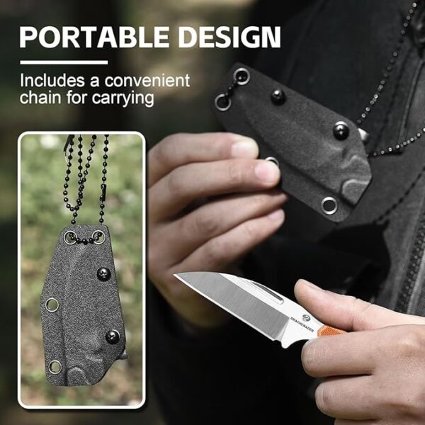 Small Fixed Blade Knife, 5.82" Full Tang Knife with D2 Steel 2.99" Blade, G10 Handle, Ergonomic Design for EDC, Camping, Hiking, and Survival (Silver Blade + Orange Handle, S-2-Sheepsfoot-Orange Handle) - Image 4