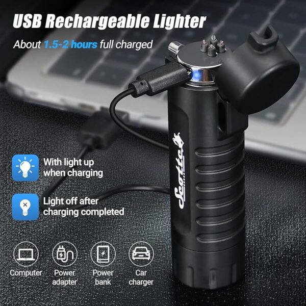 Scotte Plasma Windproof Arc Lighter Electric Lighter and LED Flashlight - 2 in 1 (Black)/5 in 1 Magnesium Fire Starter for Emergency Survival, Candle, Camping, Hiking, All Weather Magnesium Ferro Rod - Image 6