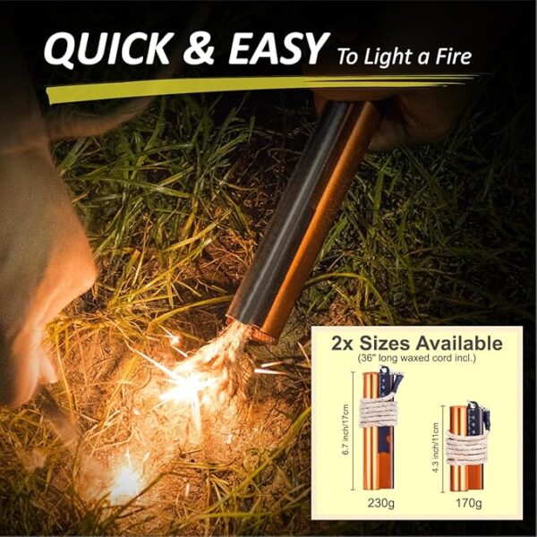 Flint and Steel Fire Starter Kit 7-in-1 Ferro Rod Fire Steel Bushcraft Equipment, Portable Survival Magnesium Kit with 36" Waterproof Wick Rope, Multi Tool Scraper, Compass for Camping Hiking - Image 3