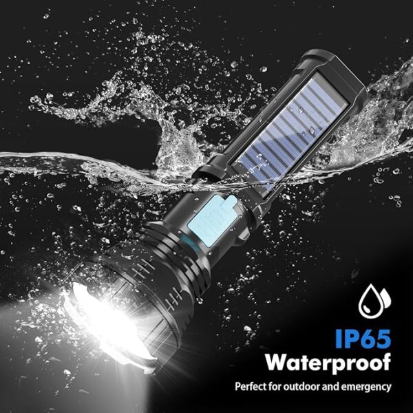 Solar/Rechargeable LED Flashlights, Multi Function Flashlight with 2000 mAh Battery, Emergency Strobe Light, Waterproof, Fast USB Charging, Survival Gear and Supplies for Emergencies Camping - Image 4