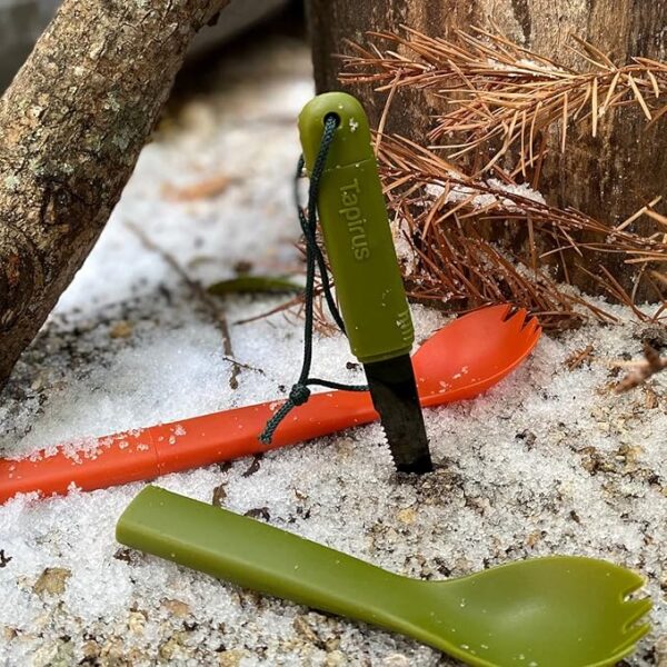 Tapirus Spork Tactical Orange | BPA Free Spoon Fork, Stainless Steel Knife and Fire Starter | 3 in 1 multipurpose utensil | Outdoor hiking, camping & backpacking gear | Fit for MRE - Image 3