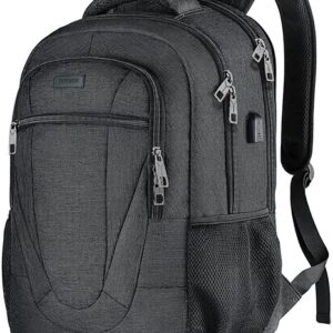 BIKROD Travel Laptop Backpack, 17 Inch Extra Large School Backpacks for Teen Boys and Girls, Black Water Resistant Women Back Pack, Business Men Sturdy Computer Bag with USB Charging Port, Gifts