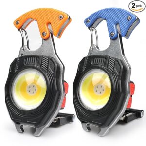 MAKDAK Cob Keychain Work Light 2PC Rechargeable EDC Keychain flashilight 7 Modes 1600Lumen high Lumen Flashlights for Emergencies Led Flashlight (Orange and Blue)