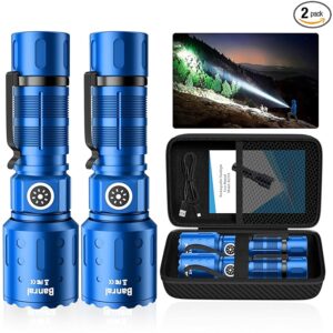 Flashlights High Lumens Rechargeable, Super Bright 1500 Meters Long Range Small Powerful Flashlight, 6 Modes LED Tactical Pocket Waterproof Flash Light for Home Emergency (2, Blue)