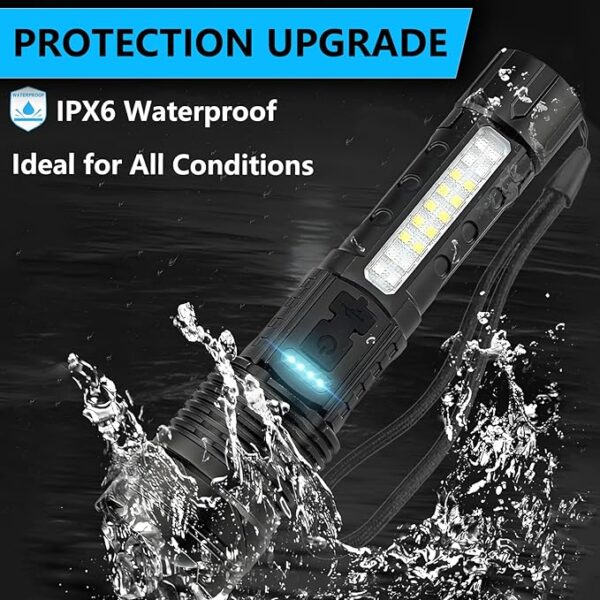 Rechargeable LED Flashlights, 990,000 Lumens Super Bright Handheld Flashlight, 7 Modes with COB Work Light, IPX6 Waterproof, Adjustable Tactical Flash Light for Home,Camping and Emergencies-2 Pack - Image 6