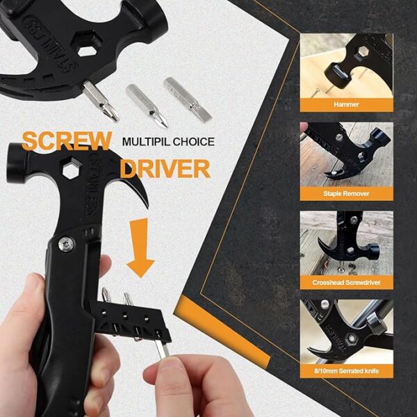 15 in 1 Multitool Hammer Multi Tool Survival Gear Multitool for Menï¼Survival Tools Camping Accessories With Knife,Pliers,Nail Puller,Screwdriver,Saw,Bottle Opener,Present for Husband,Dad,Grandpa - Image 6