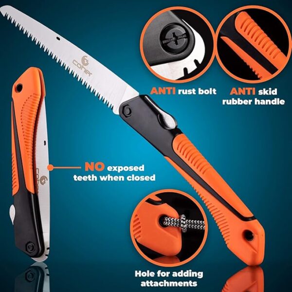 Folding Saw, 8 Inch Rugged Blade Hand Saw, Best for Camping, Gardening, Hunting | Cutting Wood, PVC, Bone, Pruning Saw with Ergonomic Non-Slip Handle Design - Image 3