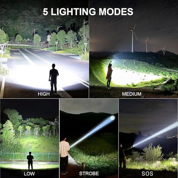Rechargeable Flashlights 990,000 High Lumens, Super Bright LED Flashlight Powerful with 10000É±Ah Capacity, 5 Modes Waterproof Flashlight Handheld Flash Lights for Home Camping Emergencies - Image 5