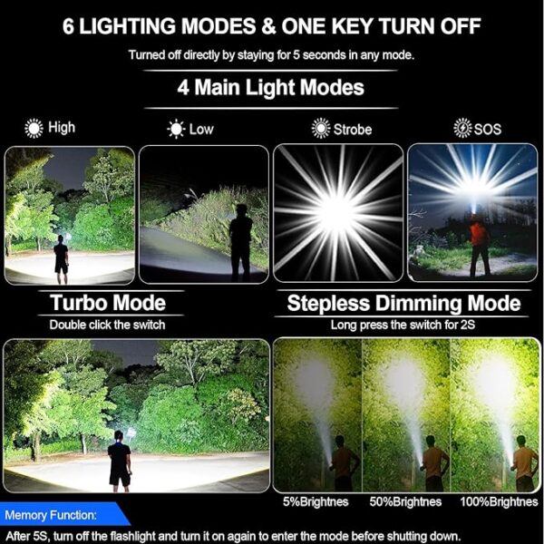 Flashlights High Lumens Rechargeable Super Bright LED Flashlight with Dimmable, Zoomable Beam Tactical Flash Lights Small Powerful Waterproof Flashlight for Camping Emergencies - Image 3