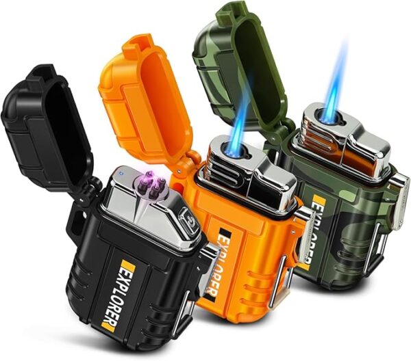 Lafagiet 3 Pack of Electric Lighter+Torch Lighters, USB C Recharge, Butane Gas Refill, Waterproof Windproof Lighters for Candle, Camping, Survival Tactical Gear, Gifts for Men (No Gas) - Image 2