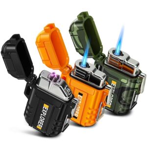 Lafagiet 3 Pack of Electric Lighter+Torch Lighters, USB C Recharge, Butane Gas Refill, Waterproof Windproof Lighters for Candle, Camping, Survival Tactical Gear, Gifts for Men (No Gas)
