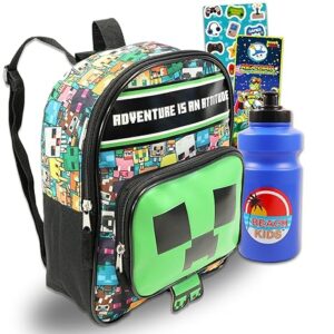 Minecraft Mini Backpack for Boys - Bundle with 11" School Bag Plus Stickers, Water Bottle, and More | for Boys 4-7