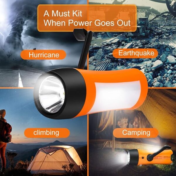 Rechargeable Hand Crank Flashlight/Generator/USB Charger for Phone and Emergency Survival Situations (Orange) - Image 4