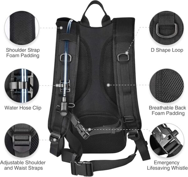 NOOLA Hydration Backpack with 3L TPU Water Bladder, Tactical Molle Water Backpack for Men Women, Hydration Pack for Hiking, Biking, Running and Climbing - Image 5