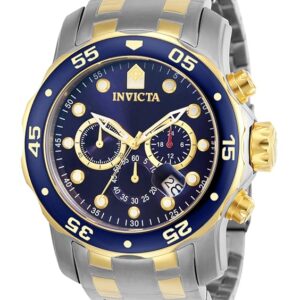 Invicta Men's Pro Diver Scuba 48mm Two Tone Stainless Steel Chronograph Quartz Watch, TT/Blue (Model: 0077)