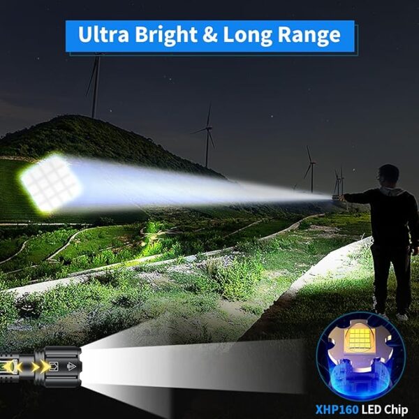 Super Bright Rechargeable Flashlight 4200.000 High Lumens,Led Powerful Flashlights with 6 Modes,High Powered Flashlight with IP67 Waterproof,Tactical Emergency Flashlight (18.5, Watt Hours) - Image 3