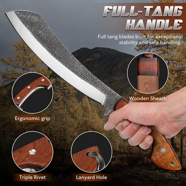 Golden Bird Survival Shovel Set and Parang Machete Knife Heavy Duty for Cutting Tress with Wooden Sheath - Image 5