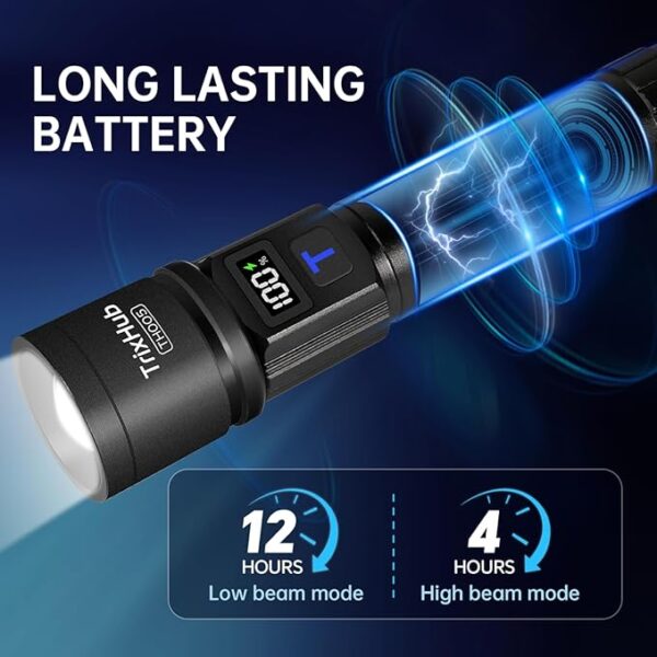 Rechargeable Flashlights High Lumens, Super Bright Flash Light, 5 Modes Zoomable Linternas with LCD Digital Display, Powerful Handheld LED Flashlights for Emergencies Camping - Image 5