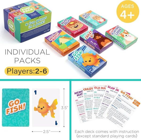 LotFancy Card Games for Kids, 6 Decks, Go Fish, Old Maid, Crazy Eights, Memory Match, Slap Jack, Animal Playing Cards, Easter Basket Stuffers, Stocking Stuffers, Birthday Gifts - Image 4