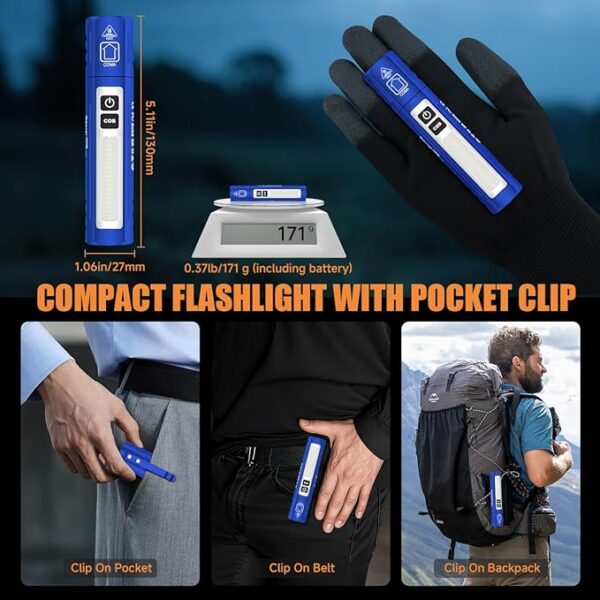 Rechargeable Tactical Flashlights High Lumens - Super Bright Small Powerful LED Magnetic USB C Flashlight, 8 Modes, Dual Button Waterproof Pocket Flash Light for Emergency, Car (2, Blue) - Image 6