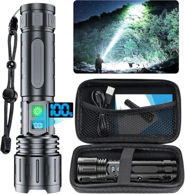 Hoxida Flashlights High Lumens Rechargeable - 2000 Lumens Long Beam Super Bright LED Flash Light with Power Display & IPX5 Waterproof for Camping, 20H Runtime,5 Modes,Zoomable Handheld Flashlight - Image 2