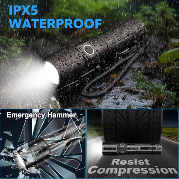 Flashlights High Lumens Rechargeable Super Bright LED Flashlight with Dimmable, Zoomable Beam Tactical Flash Lights Small Powerful Waterproof Flashlight for Camping Emergencies - Image 6