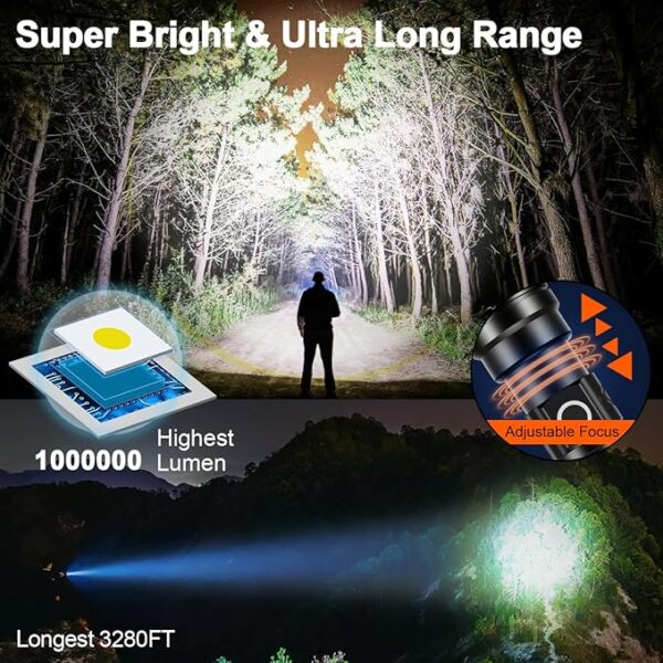 Rechargeable Flashlights 2000 High Lumens Long Range 3280 FT, Super Bright USB C LED Flashlight Long Lasting 15 Hours, Powerful Multifunctional Strong Flash Lights, for Emergency Security Camping - Image 3