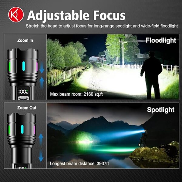 Flashlight 2000 High Lumens Rechargeable - 30W Super Bright LED Flash Light with LCD Display | 3937ft Beam & 12H Long Lasting USB C Powerful Handheld Flashlight for Home, Camping, Hiking, Emergency - Image 4