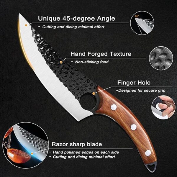 Bicico Butcher Knife, Viking Knife with Sheath, Japanese Hand Forged Meat Cutting Chef Cleaver Portable Survival Bushcraft Belt Knife, Ultra Sharp Kitchen Knife for Outdoor Camping Hunting BBQ - Image 5