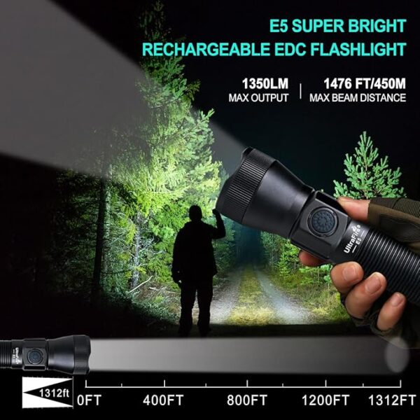 ULTRAFIRE Tactical EDC Flashlight with Holster,1350 High Lumens Rechargeable Police Flashlight with Belt Holder,Zoomable LED Flashlights for Emergency,Law Enforcement Torch E5 - Image 4