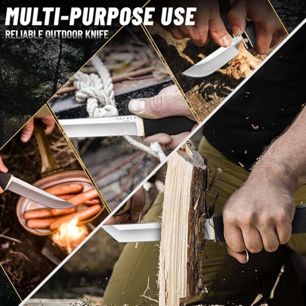 Moontay Mini Katana Knives Set â 2 in 1 Janpanese Tanto Knife with Integrated Wood Sheath & Handle, Stainless Outdoor Double Knife Set, Short Samurai Swords for Camping Survival BBQ Home, Gift for Men - Image 6