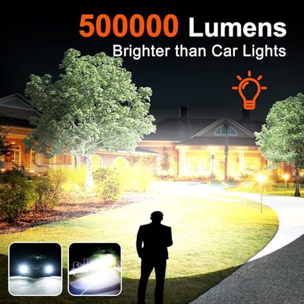 Super Bright Rechargeable Flashlights, High Lumen 500000 Lumens, LED Flashlight with 5 Modes, IP55 Waterproof, Powerful Handheld Light for Camping, Hiking, Emergency - Image 11