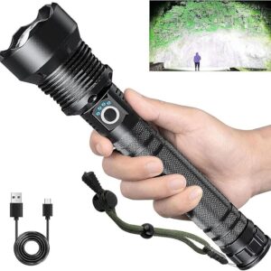Rechargeable LED Flashlight High Lumens, 990,000 Lumens Super Bright Flashlight, 3 Mode Waterproof, Powerful Handheld Flashlight for Camping Adventure Hiking Emergency