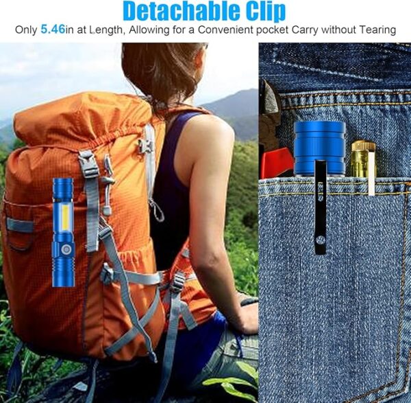 Flashlight USB Rechargeable, Magnetic LED Flashlight, Super Bright LED Tactical Flashlight with Cob Sidelight, 2000LM, Waterproof, Zoomable Best Small LED Flashlight for Camping, Emergency - Blue - Image 6