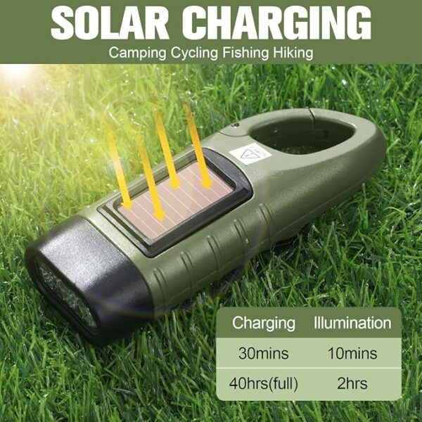 2 Pieces Hand Crank Solar Powered Flashlight Emergency Rechargeable LED Survival Light Dynamo Flashlight Torch for Outdoor Sports Hiking Camping - Image 5
