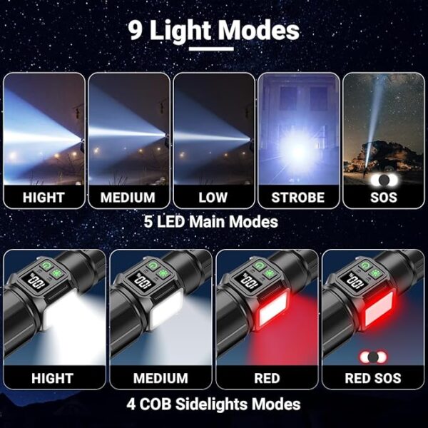 High Lumen LED Flashlight Rechargeable Handheld flashlights high lumens flashlights for home Zoom with LCD digital display 9 modes waterproof powerful tactical flashlight used for emergency gifts - Image 3