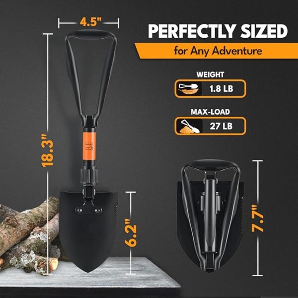 Folding Shovel, 18" Survival Shovel, Backpack Hiking Shovel, Military Grade Carbon Steel with Saw Edge, Collapsible with Carry Case - Image 5